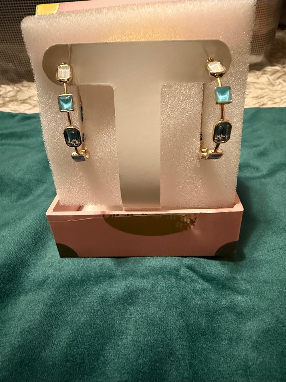 Gold-Tone Drop Earrings with Blue and Teal Stones